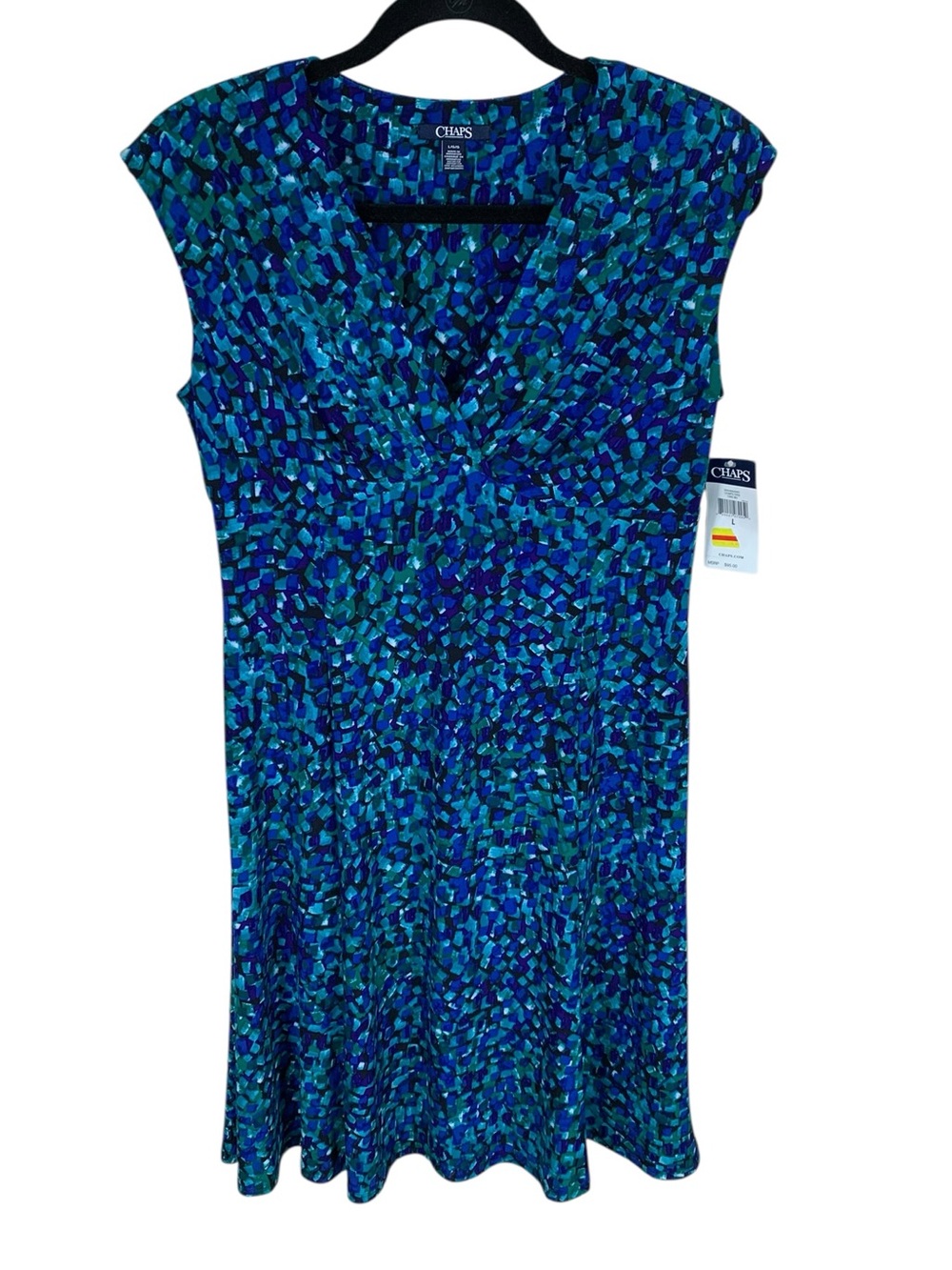 Women's Chaps Blue Green Sleeveless V-Neck Knee Length Knit Sheath Dress Size L